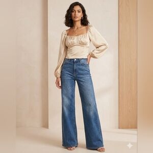 Abercrombie & Fitch NWT Cream Satin Balloon Sleeve Large Crop Top